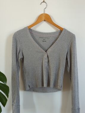 Aeropostale Gray Ribbed Henley Long Sleeve Top